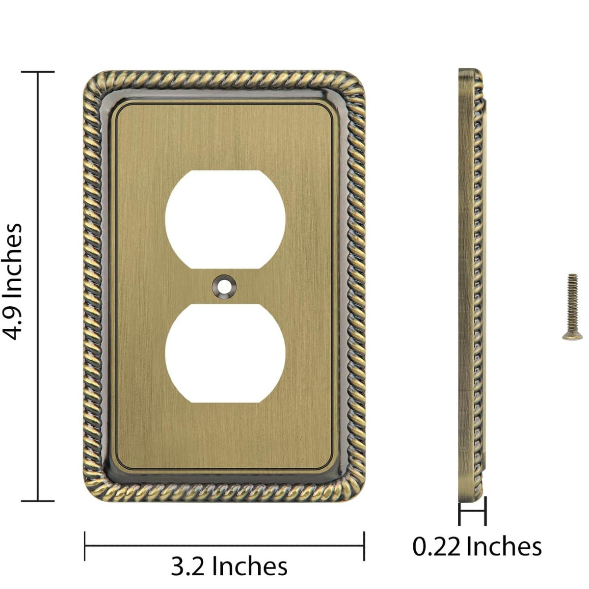 Harmon Antique Brass Single Duplex Rope Edge Outlet Cover