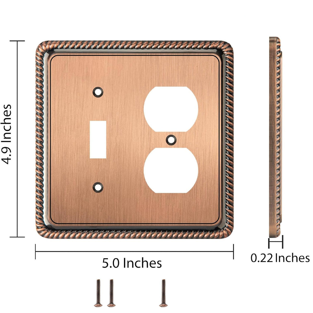 Harmon Antique Copper Single Toggle / Single Duplex Rope Edge Switchplate Cover