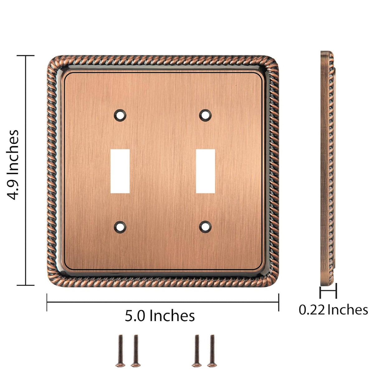 Harmon Antique Copper Double Toggle Rope Edge Switchplate Cover