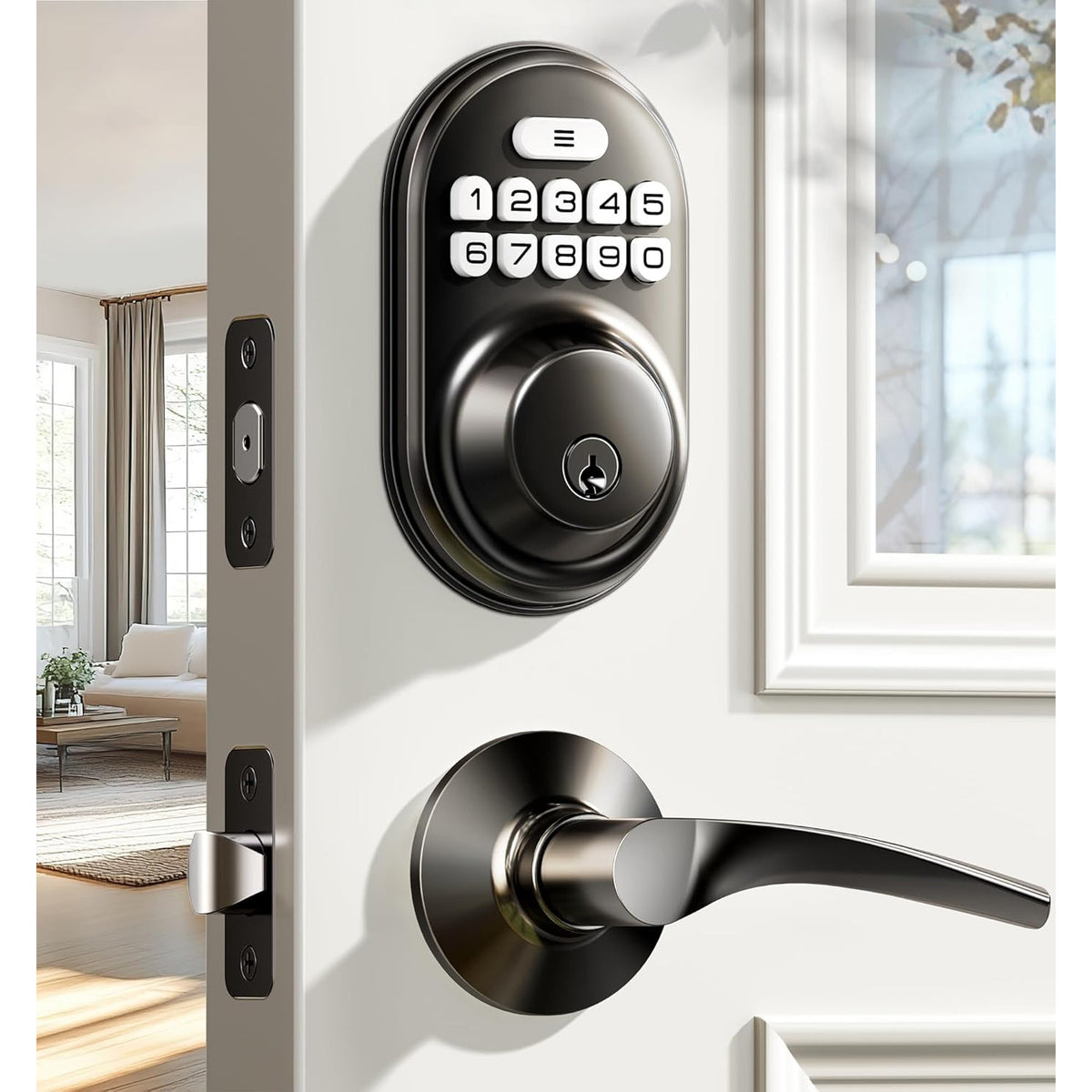 Keyless Entry RZ-A Matte Black Keypad Deadbolt with Door Lever