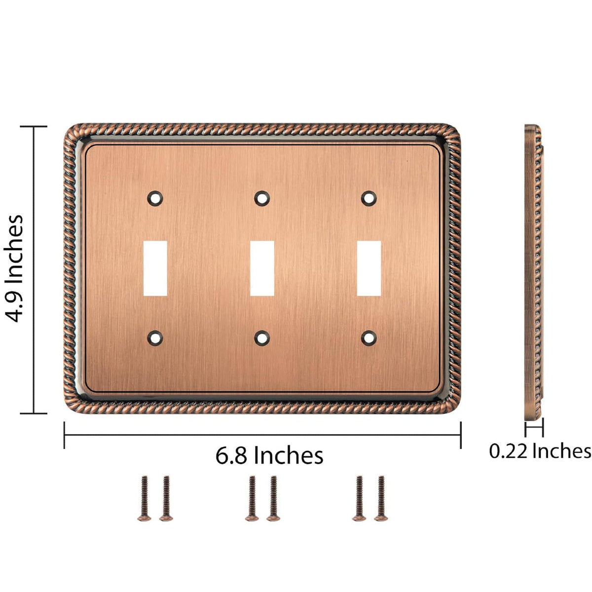 Harmon Antique Copper Triple Toggle Rope Edge Switchplate Cover