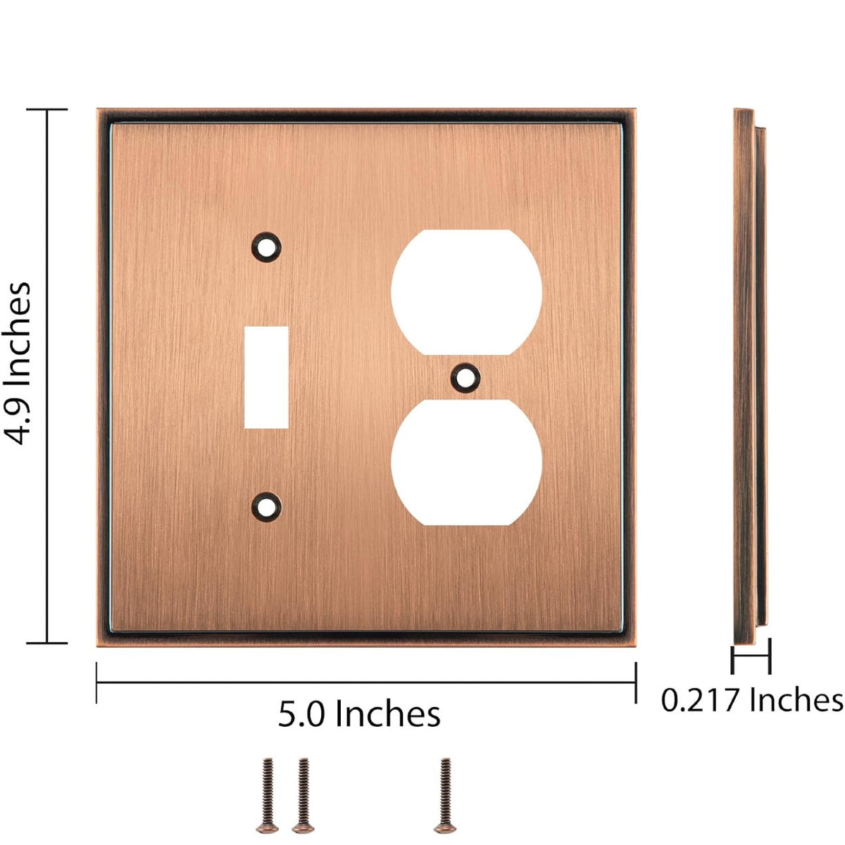 Harmon Antique Copper Single Toggle / Single Duplex Soft Modern Switchplate Cover
