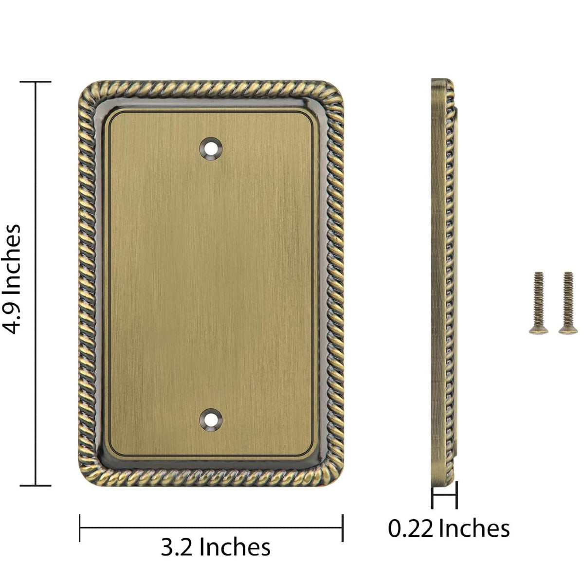 Harmon Antique Brass Single Blank Rope Edge Switchplate Cover