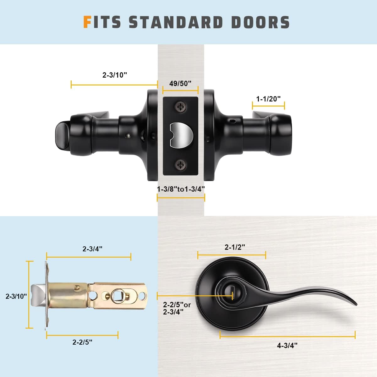 Knobwell Wave Style Black Privacy Door Lever