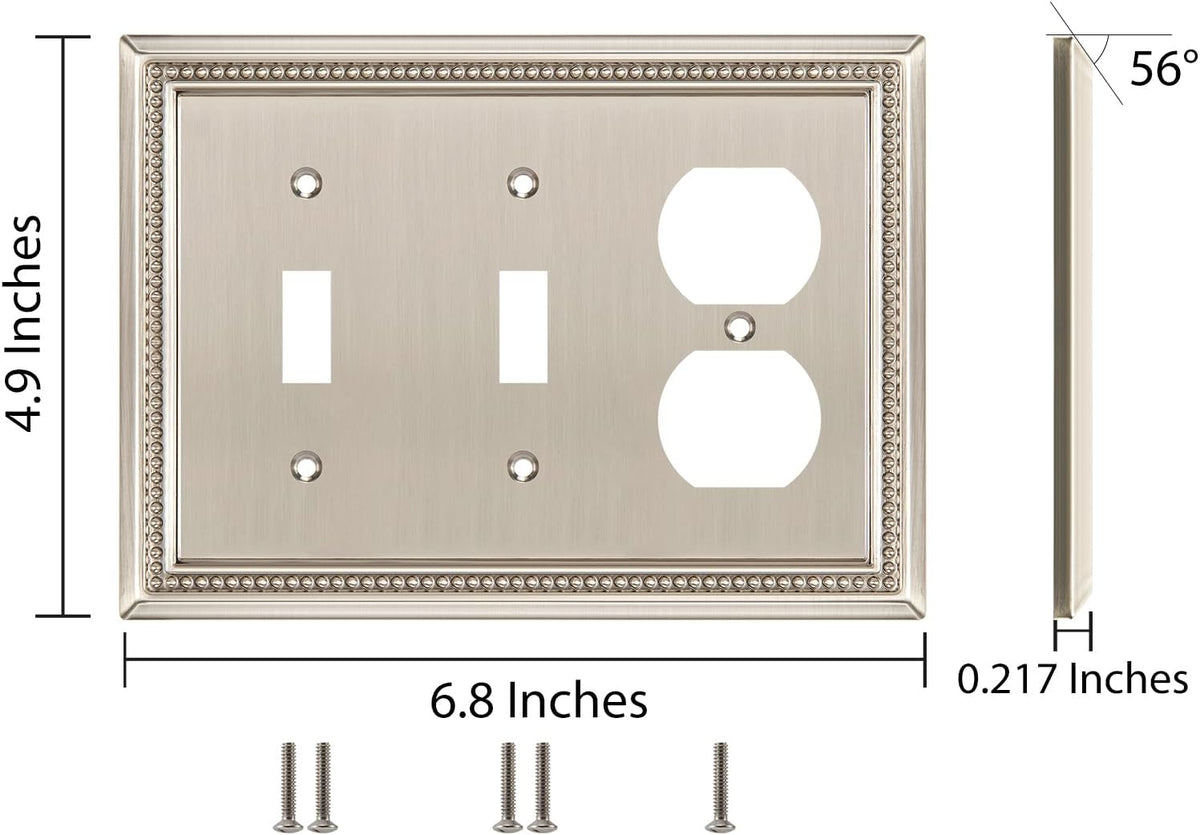 Harmon Satin Nickel Double Toggle / Single Duplex Decorative Switchplate Cover