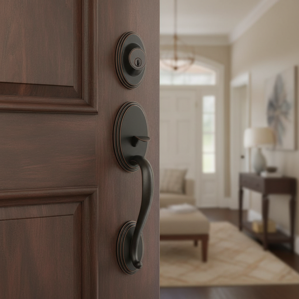Oil Rubbed Bronze Handleset with Lever | Cosmas 300 Series - DoorCorner.com