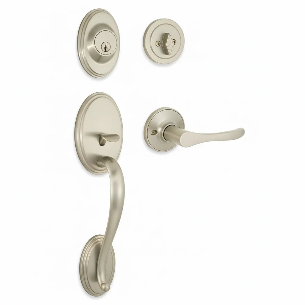 Cosmas 300 Series Satin Nickel Handleset with 30 Series Interior