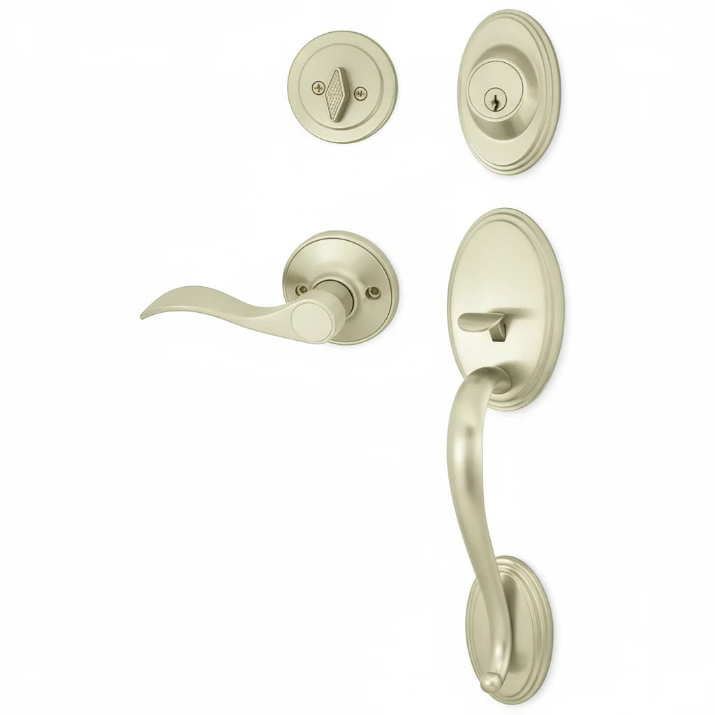 Cosmas 300 Series Satin Nickel Handleset with 80 Series Interior