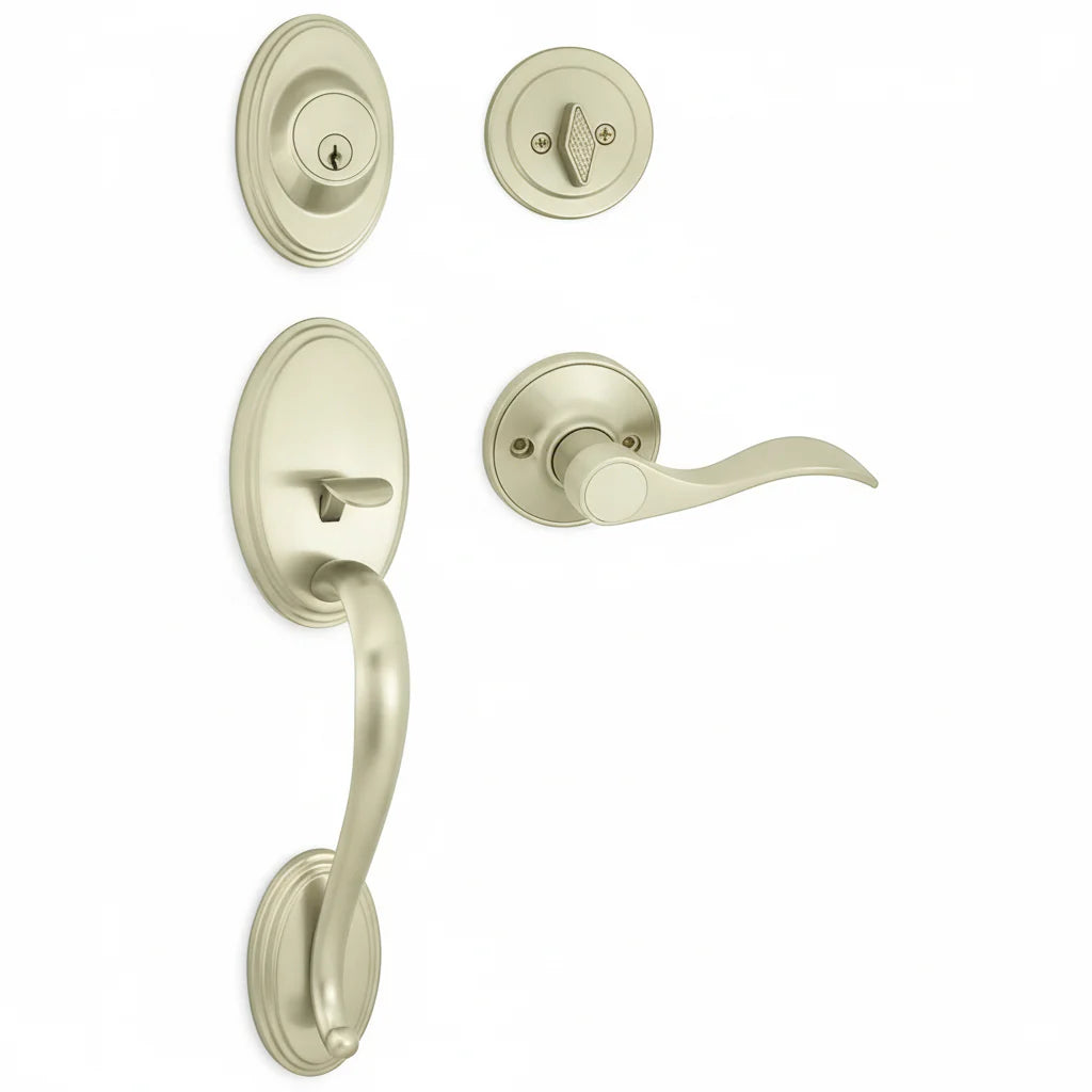 Cosmas 300 Series Satin Nickel Handleset with 80 Series Interior