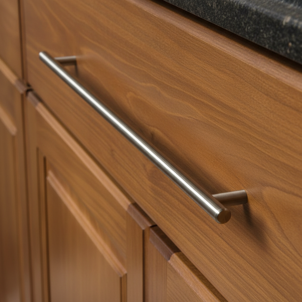 Wooden cabinet with a metal handle