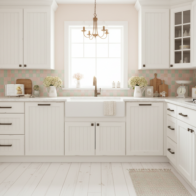 white kitchen with oil rubbed bronze drawer handles