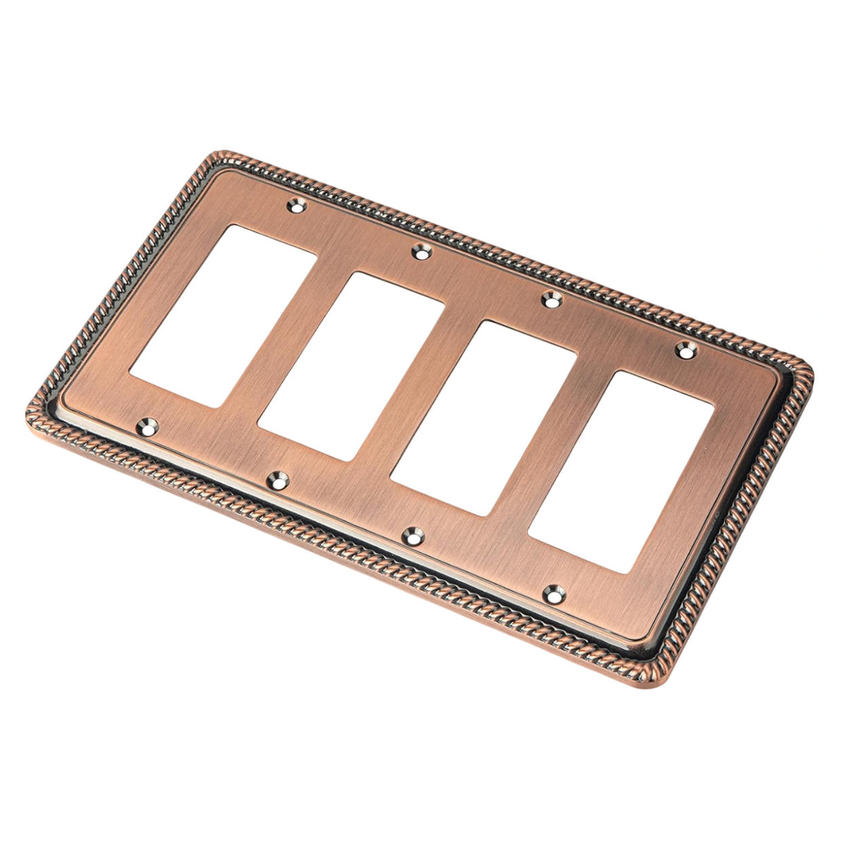 Harmon Antique Copper Quad Decora Rope Edge Switchplate Cover