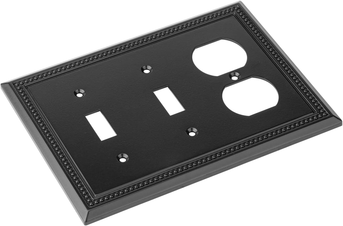 Harmon Matte Black Double Toggle / Single Duplex Decorative Switchplate Cover