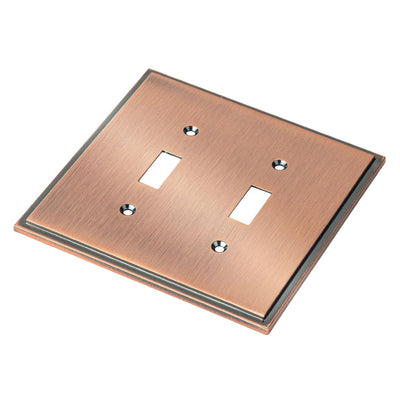 Harmon Antique Copper Double Toggle Soft Modern Switchplate Cover