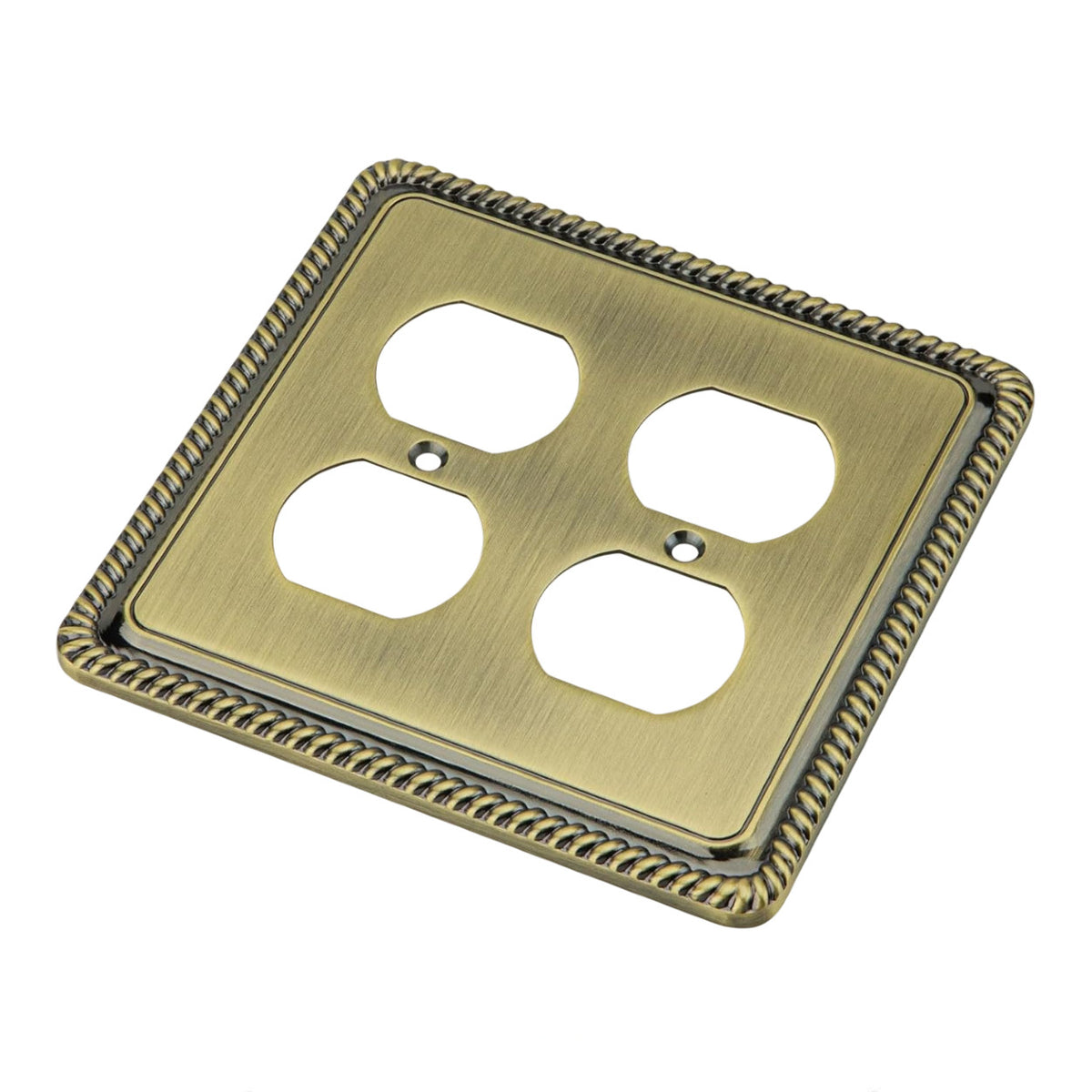 Harmon Antique Brass Double Duplex Rope Edge Outlet Cover