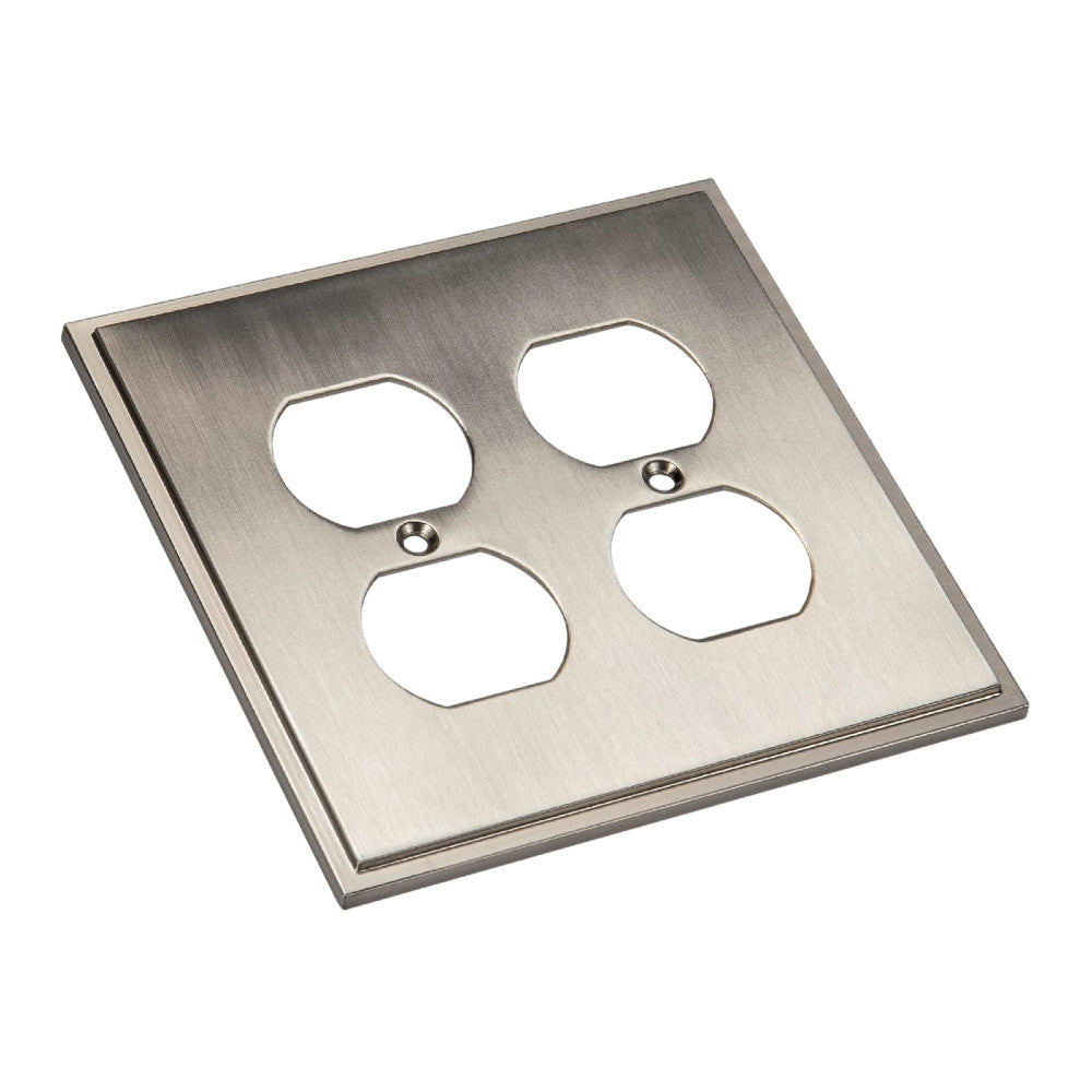 Harmon Satin Nickel Double Duplex Soft Modern Outlet Cover