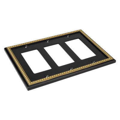 Harmon Black and Brushed Gold Triple Decora Decorative Switchplate Cover