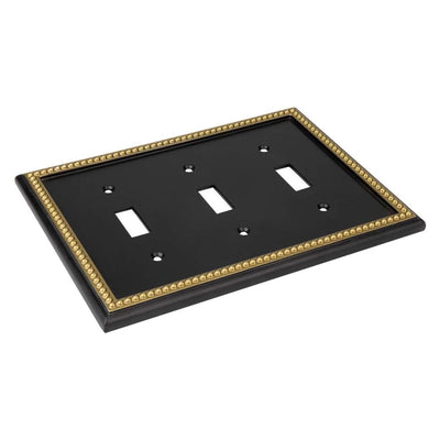 Harmon Black and Brushed Gold Triple Toggle Decorative Switchplate Cover