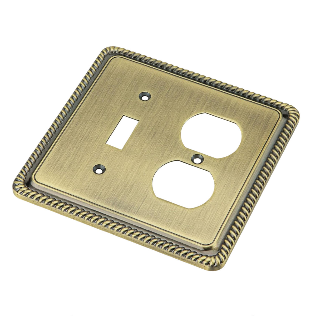 Harmon Antique Brass Single Toggle / Single Duplex Rope Edge Switchplate Cover