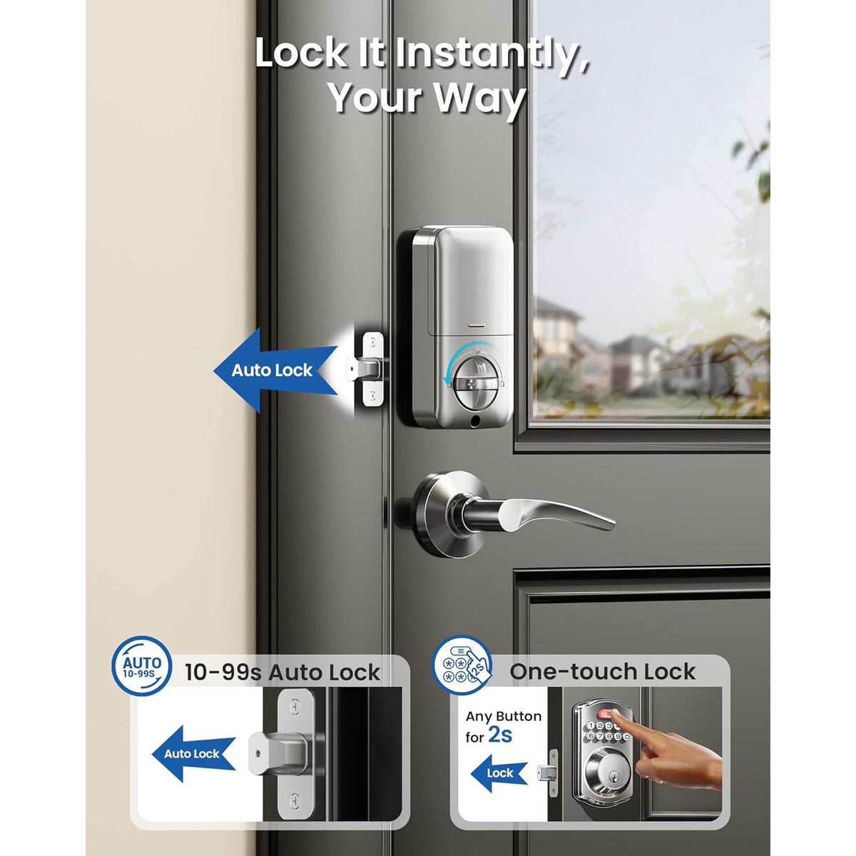 Keyless Entry KS02B Satin Nickel Keypad Deadbolt with Door Lever