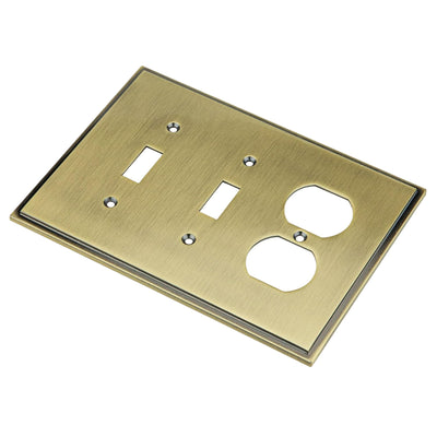 Harmon Antique Brass Double Toggle / Single Duplex Soft Modern Switchplate Cover