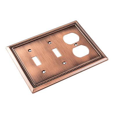Harmon Antique Copper Double Toggle / Single Duplex Decorative Switchplate Cover