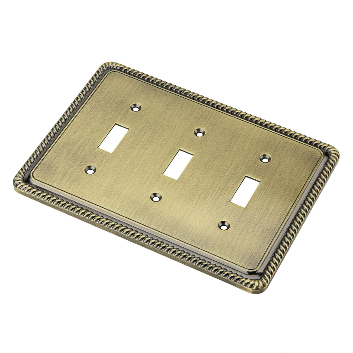 Harmon Antique Brass Triple Toggle Rope Edge Switchplate Cover