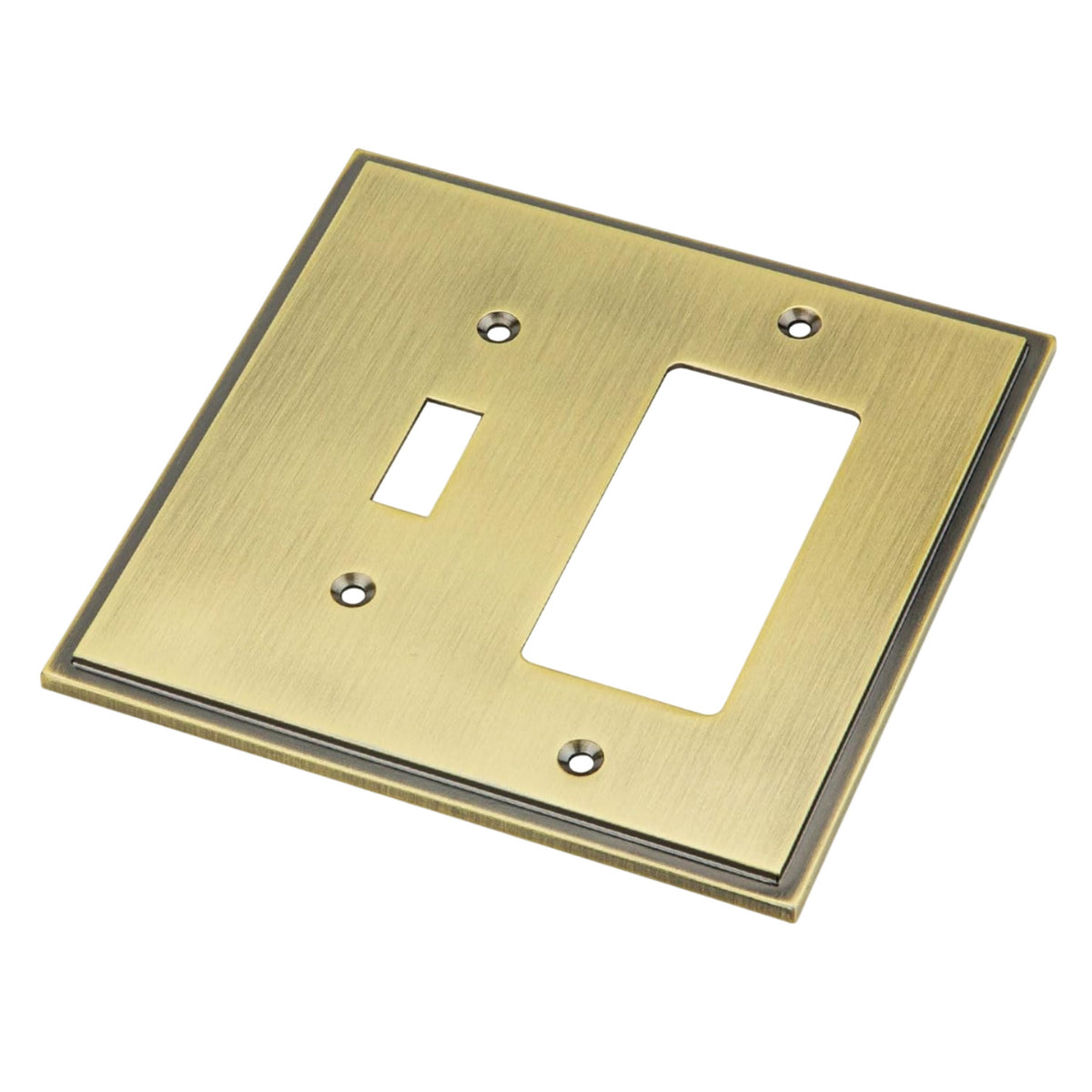 Harmon Antique Brass Single Toggle / Single Decora Soft Modern Switchplate Cover