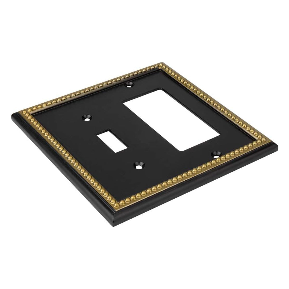 Harmon Black and Brushed Gold Single Toggle / Single Decora Decorative Switchplate Cover