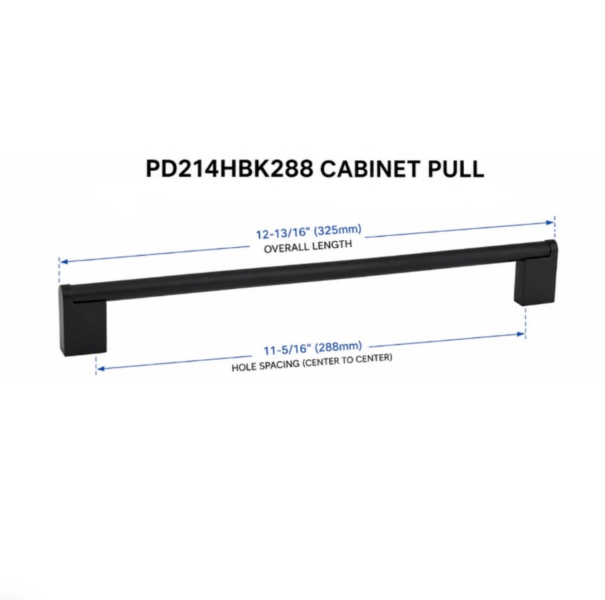 Knobwell PD214HBK288 Matte Black Contemporary Kitchen Cabinet Handle