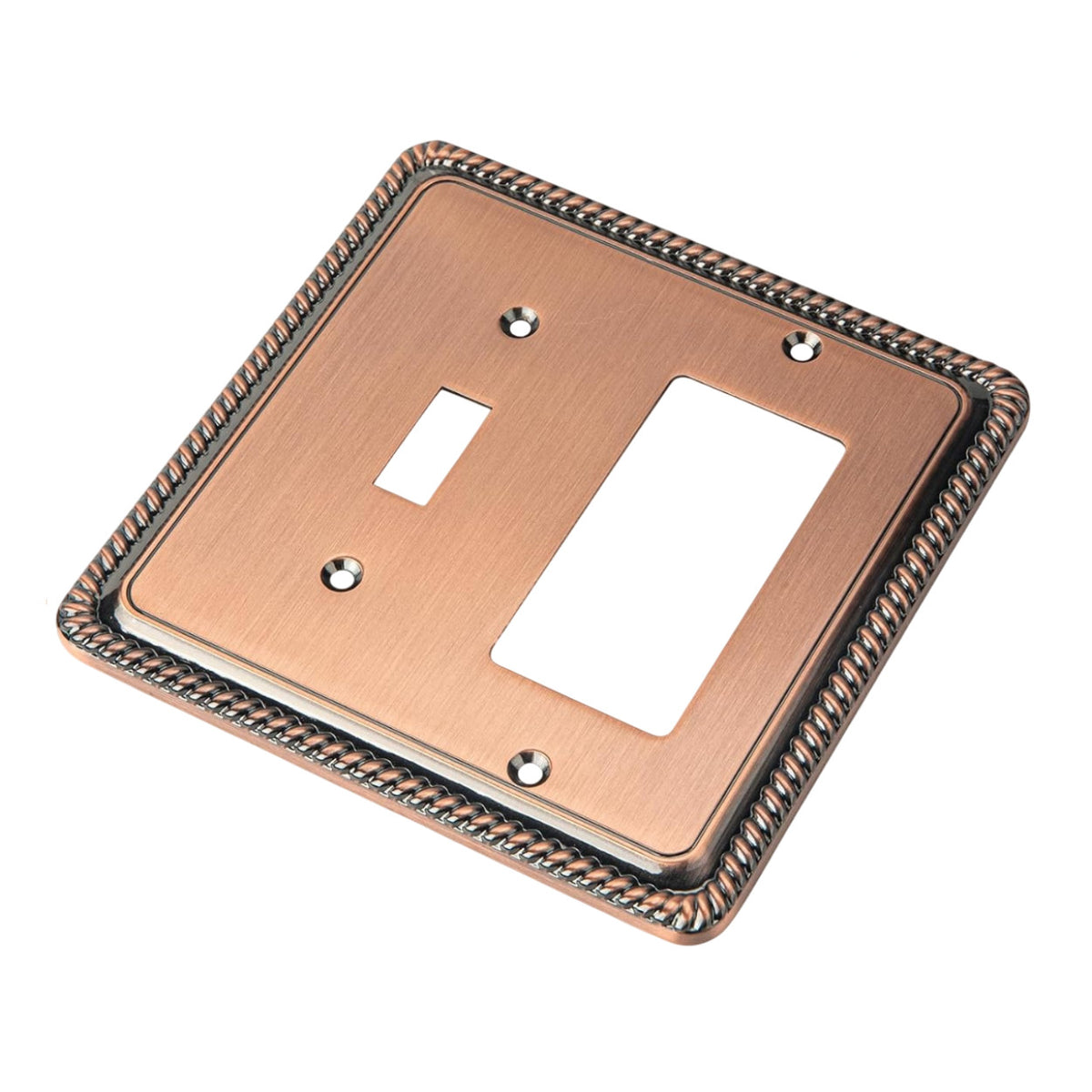 Harmon Antique Copper Single Toggle / Single Decora Rope Edge Switchplate Cover