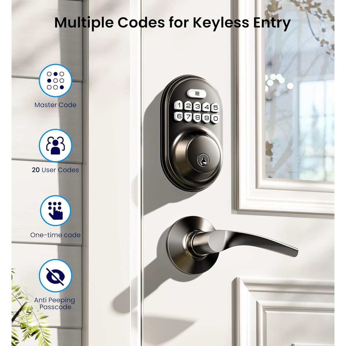 Keyless Entry RZ-A Matte Black Keypad Deadbolt with Door Lever