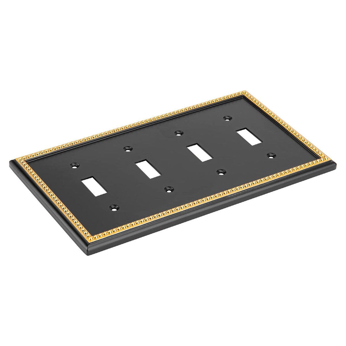 Harmon Black and Brushed Gold Quad Toggle Decorative Switchplate Cover