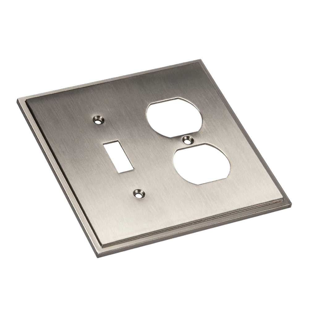 Harmon Satin Nickel Single Toggle / Single Duplex Soft Modern Switchplate Cover