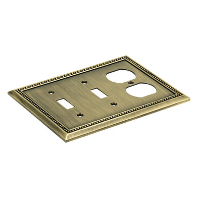 Harmon Antique Brass Double Toggle / Single Duplex Decorative Switchplate Cover