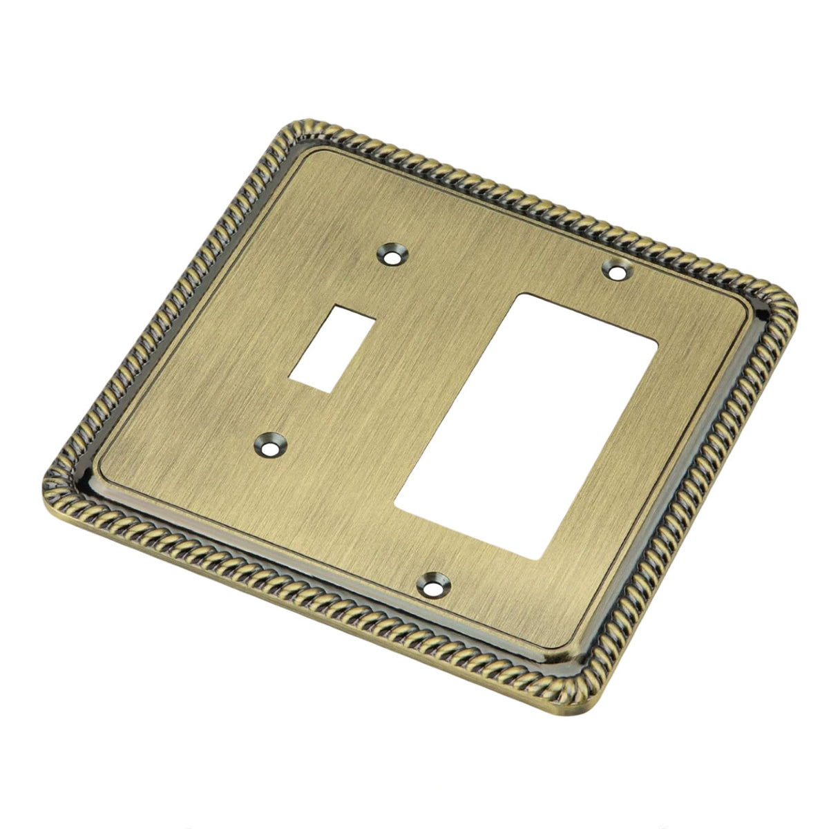 Harmon Antique Brass Single Toggle / Single Decora Rope Edge Switchplate Cover