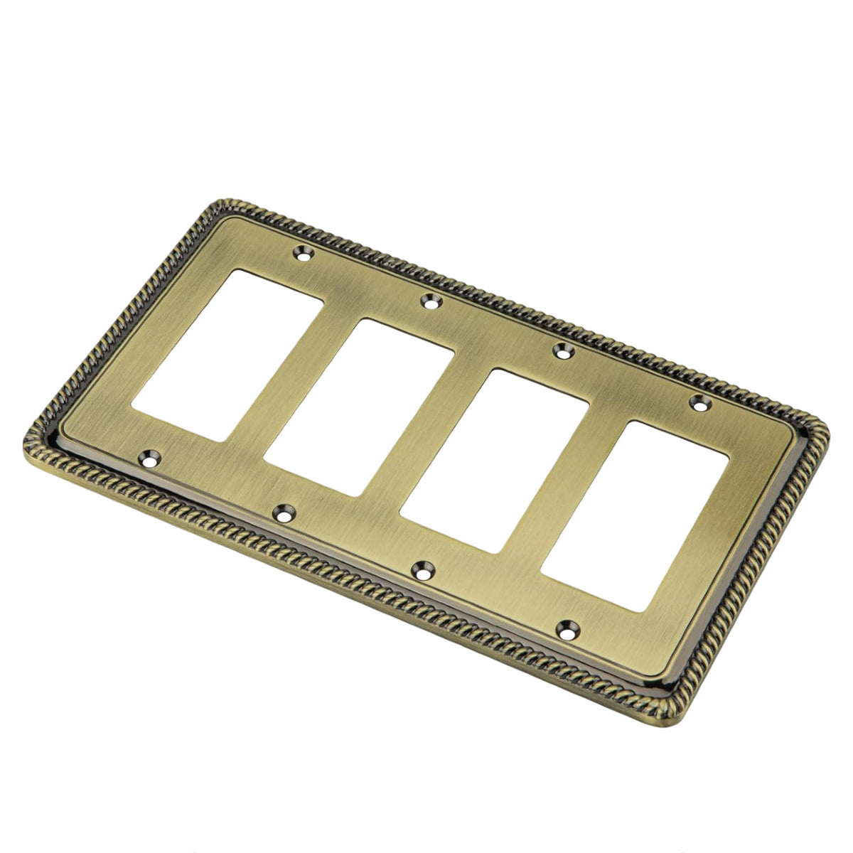 Harmon Antique Brass Quad Decora Rope Edge Switchplate Cover