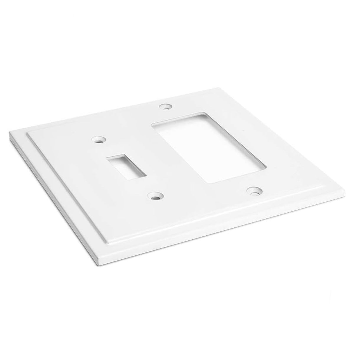 Harmon White Single Toggle / Single Decora Modern Edge Switchplate Cover