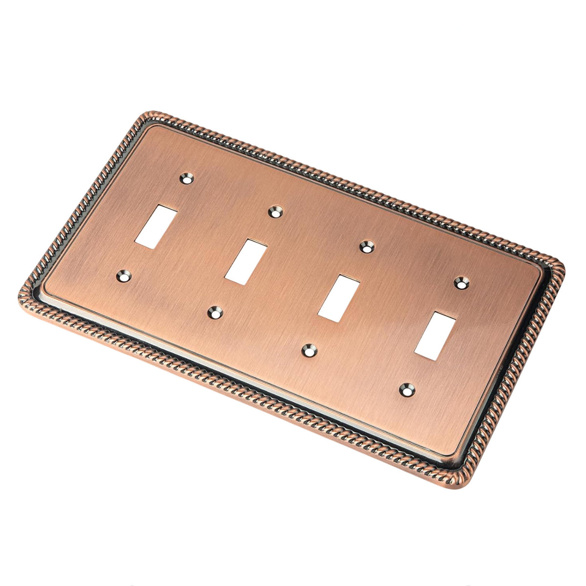 Harmon Antique Copper Quad Toggle Rope Edge Switchplate Cover