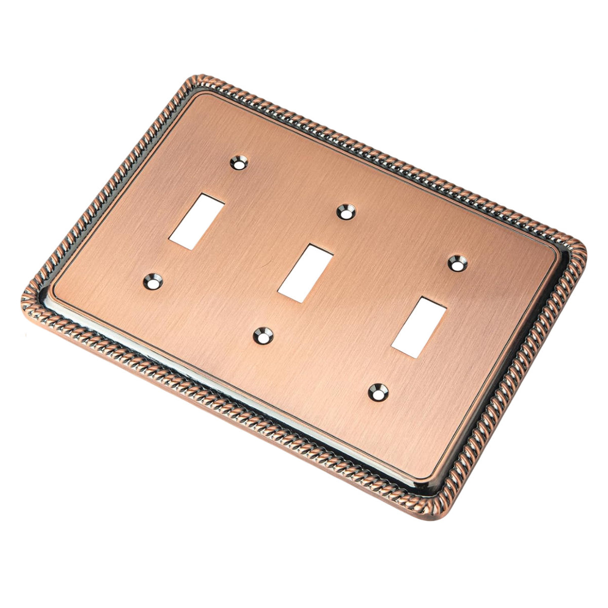 Harmon Antique Copper Triple Toggle Rope Edge Switchplate Cover