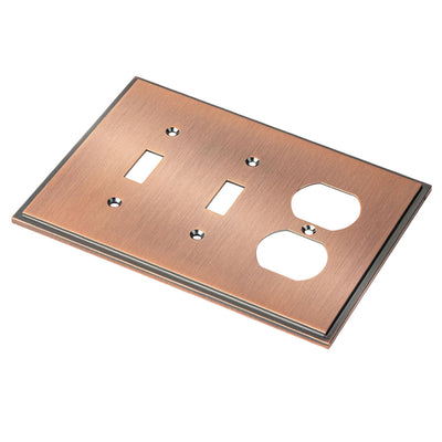 Harmon Antique Copper Double Toggle / Single Duplex Soft Modern Switchplate Cover