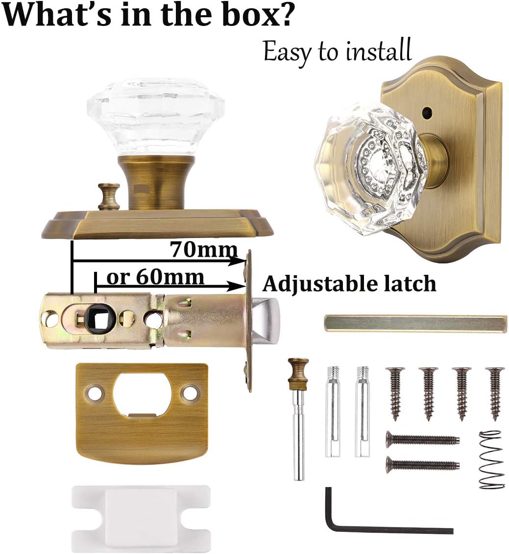 Antique Brass Crystal Privacy Locking Bedroom/Bathroom Door Knob