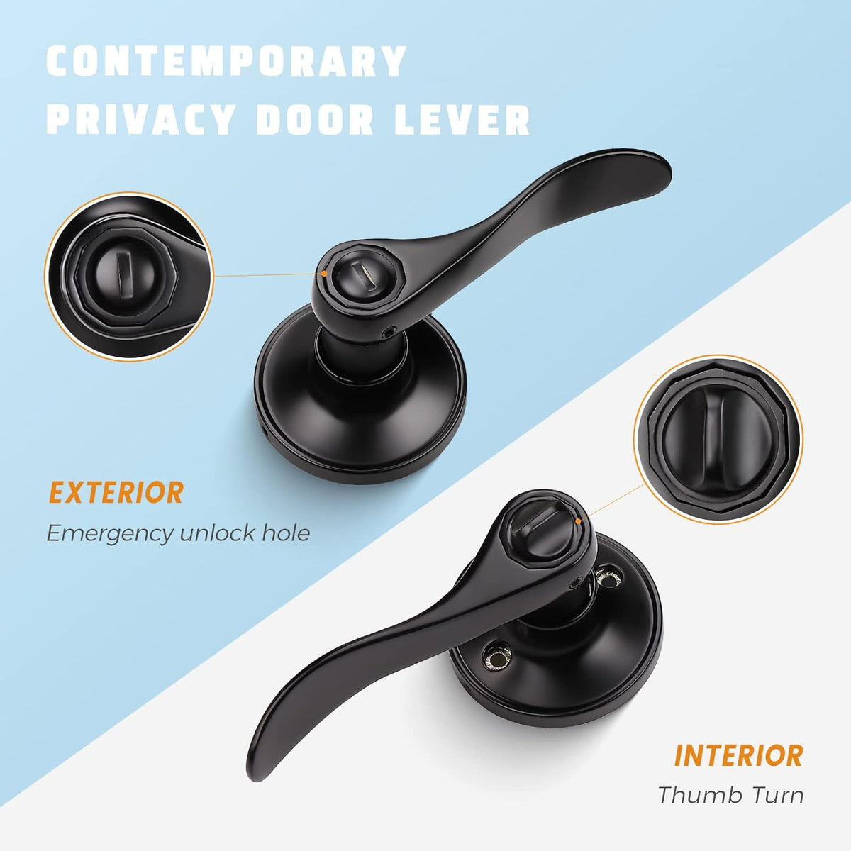 Knobwell Wave Style Black Privacy Door Lever