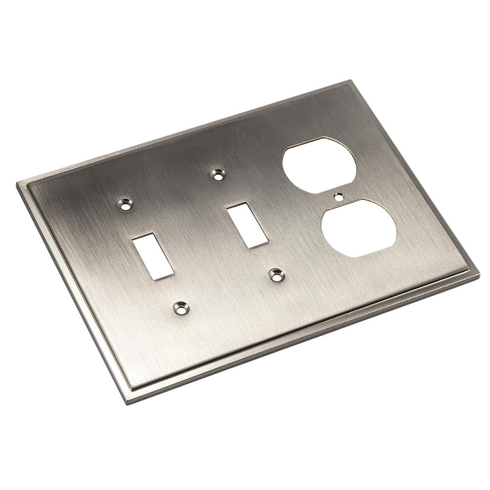 Harmon Satin Nickel Double Toggle / Single Duplex Soft Modern Switchplate Cover