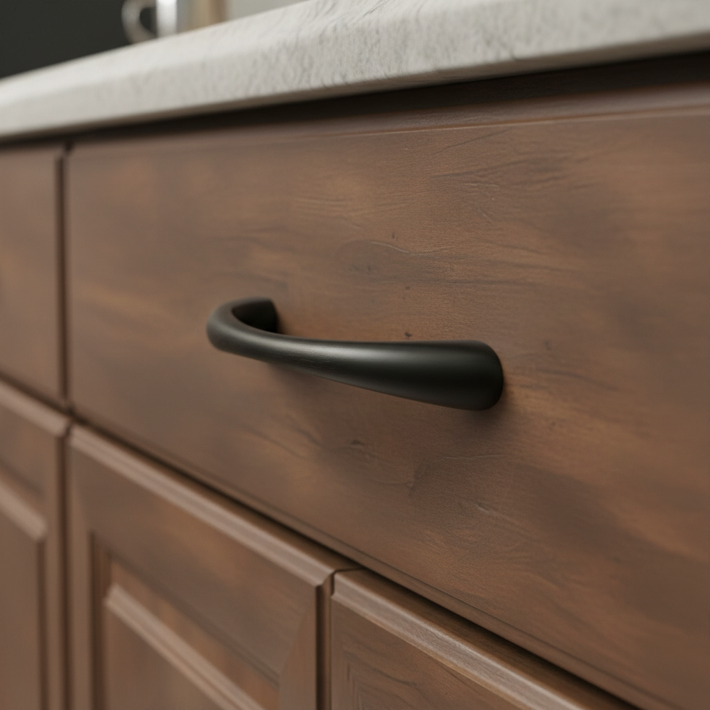 Wooden cabinet with a black handle