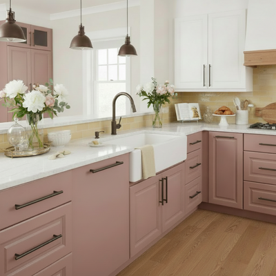 pink cabinets with long oil rubbed bronze bar cabinet pulls 