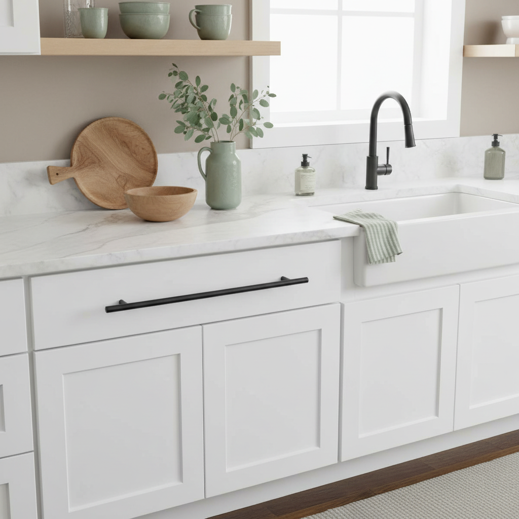 Cosmas 404-480FB Flat Black Slim Line Euro Style Bar Pull