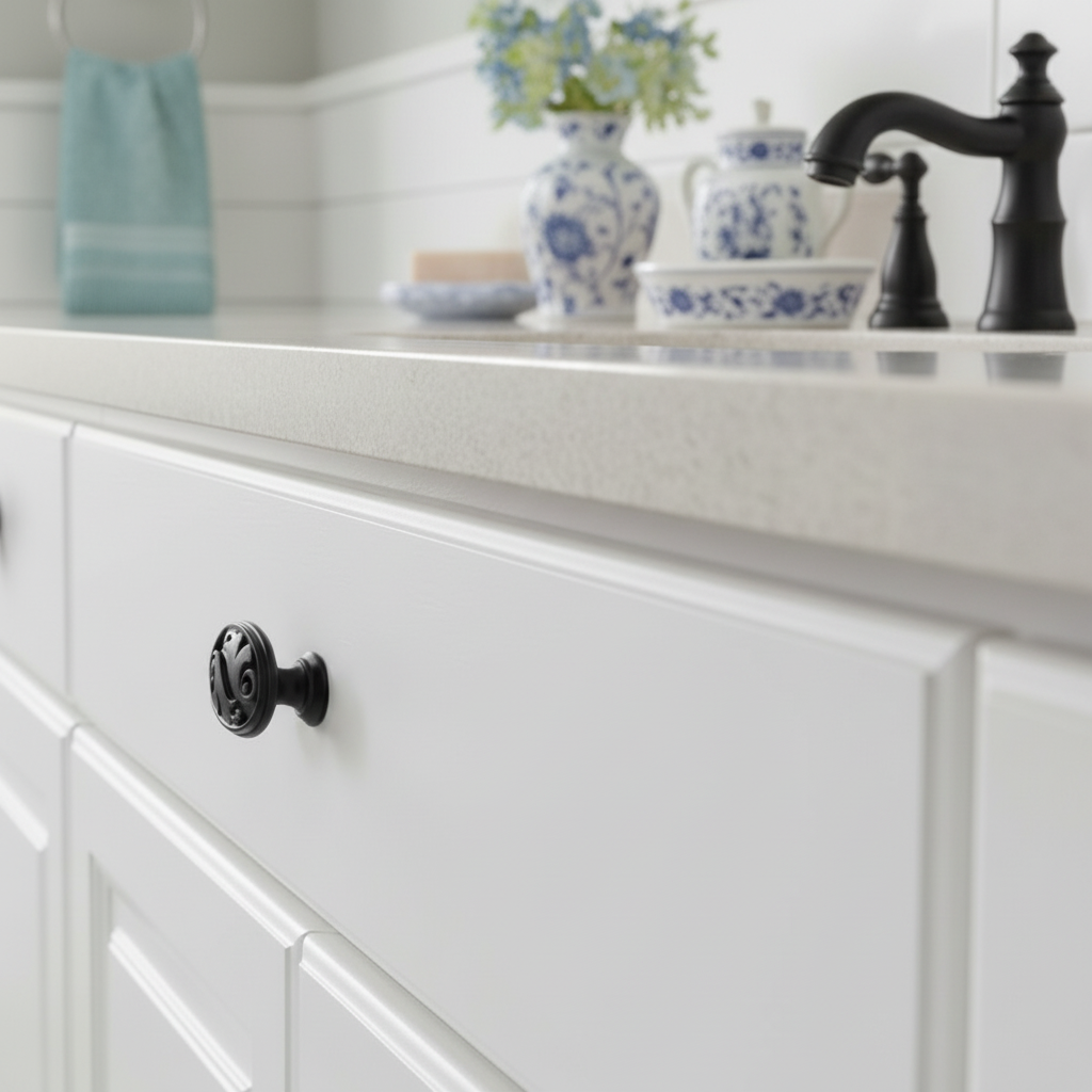 Cosmas 4297FB Flat Black Floral Cabinet Knob