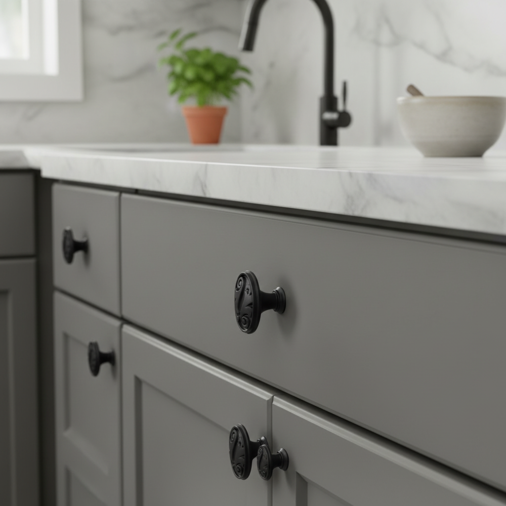 Cosmas 4297FB Flat Black Floral Cabinet Knob