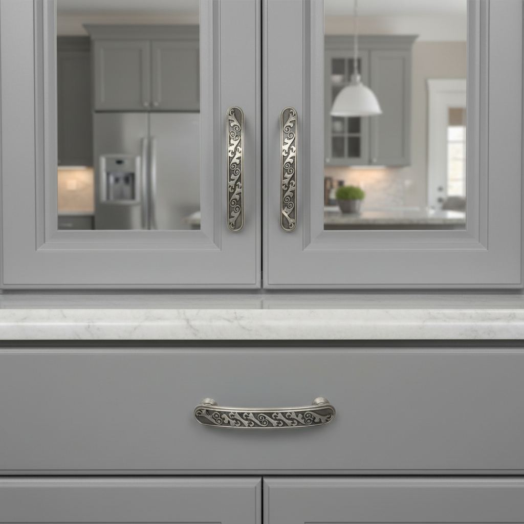Cosmas 4298AS Antique Silver Floral Cabinet Pull